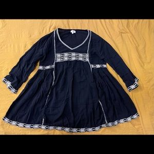 World Market black and white embroidered long sleeve blouse